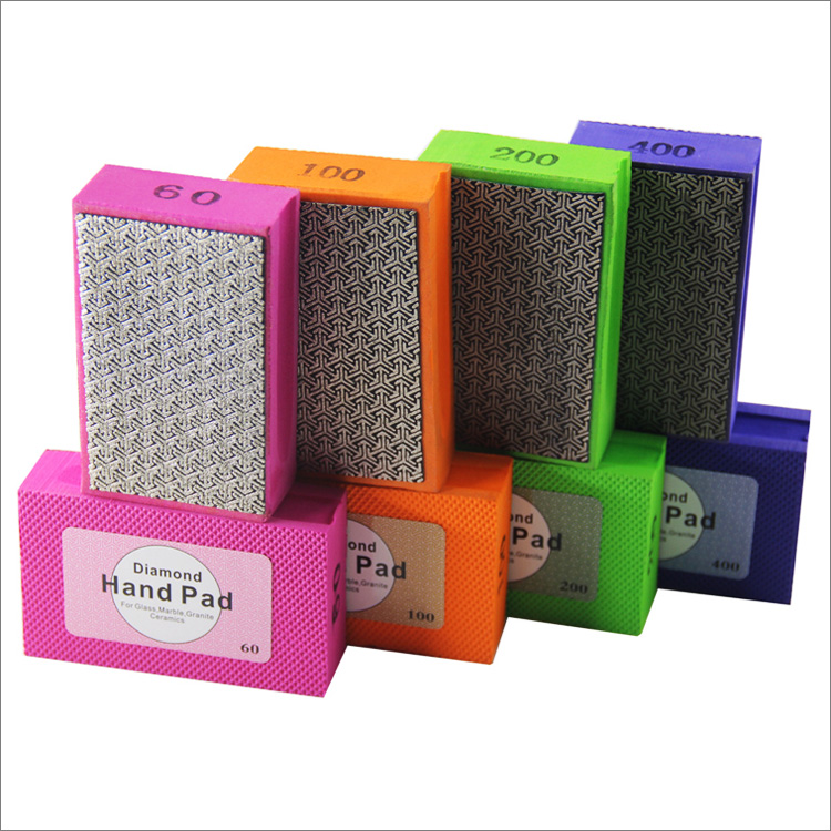 Electroplated diamond polishing pads hand wipers foam-backed sanding grinding blocks arrow shape